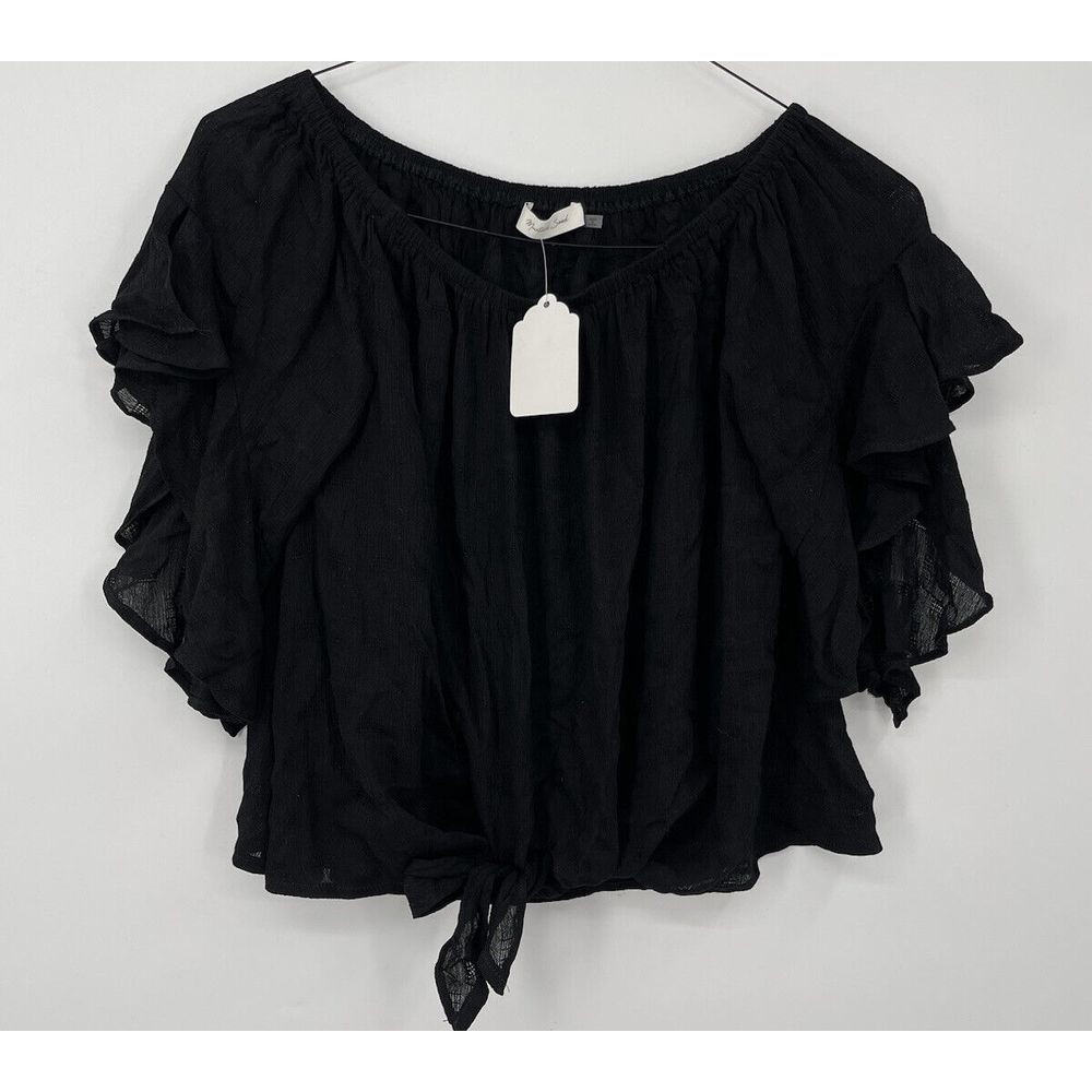 Mustard Seed S Tie Front Ruffle Sleeve‎ Blouse Womens Black Boho S17807